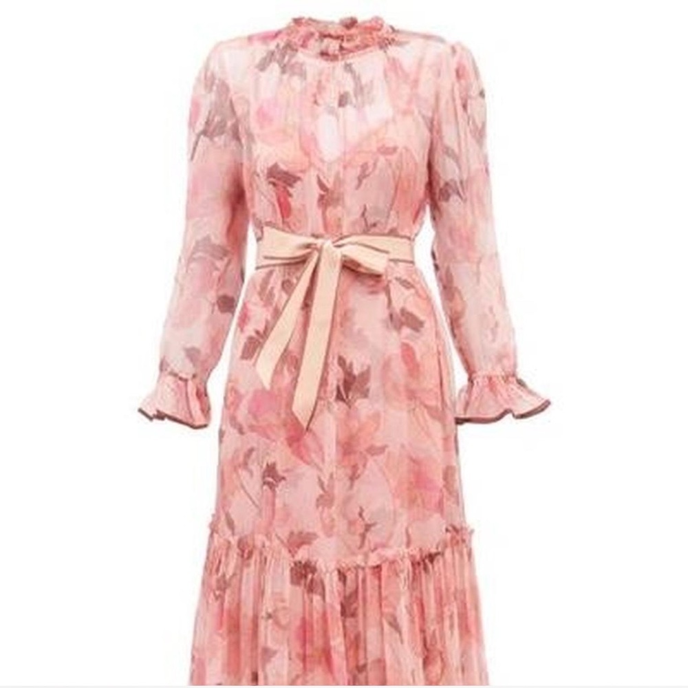 Zimmermann Pink Long Sleeve Mock Neck Dress